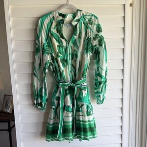 ANTONIO MELANI Green and White Floral Long Sleeve Dress